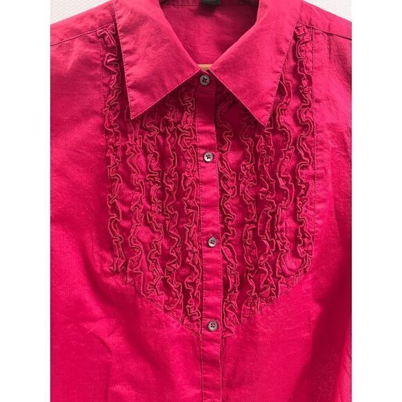 Express Design Studio Womens Long Sleeve Ruffled Dress Shirt Dark Pink Sz S 100% - Picture 5 of 9